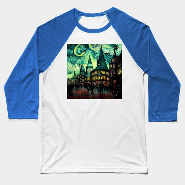 Starry Night in Diagon Alley Baseball T-Shirt by Grassroots Green